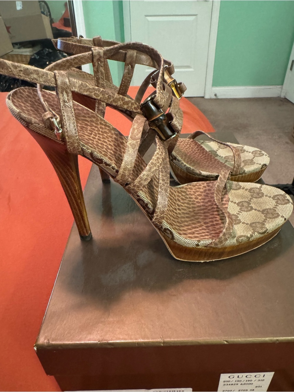 Gucci Brown Monogram Multi-Strap Sandal - Picture 2 of 4